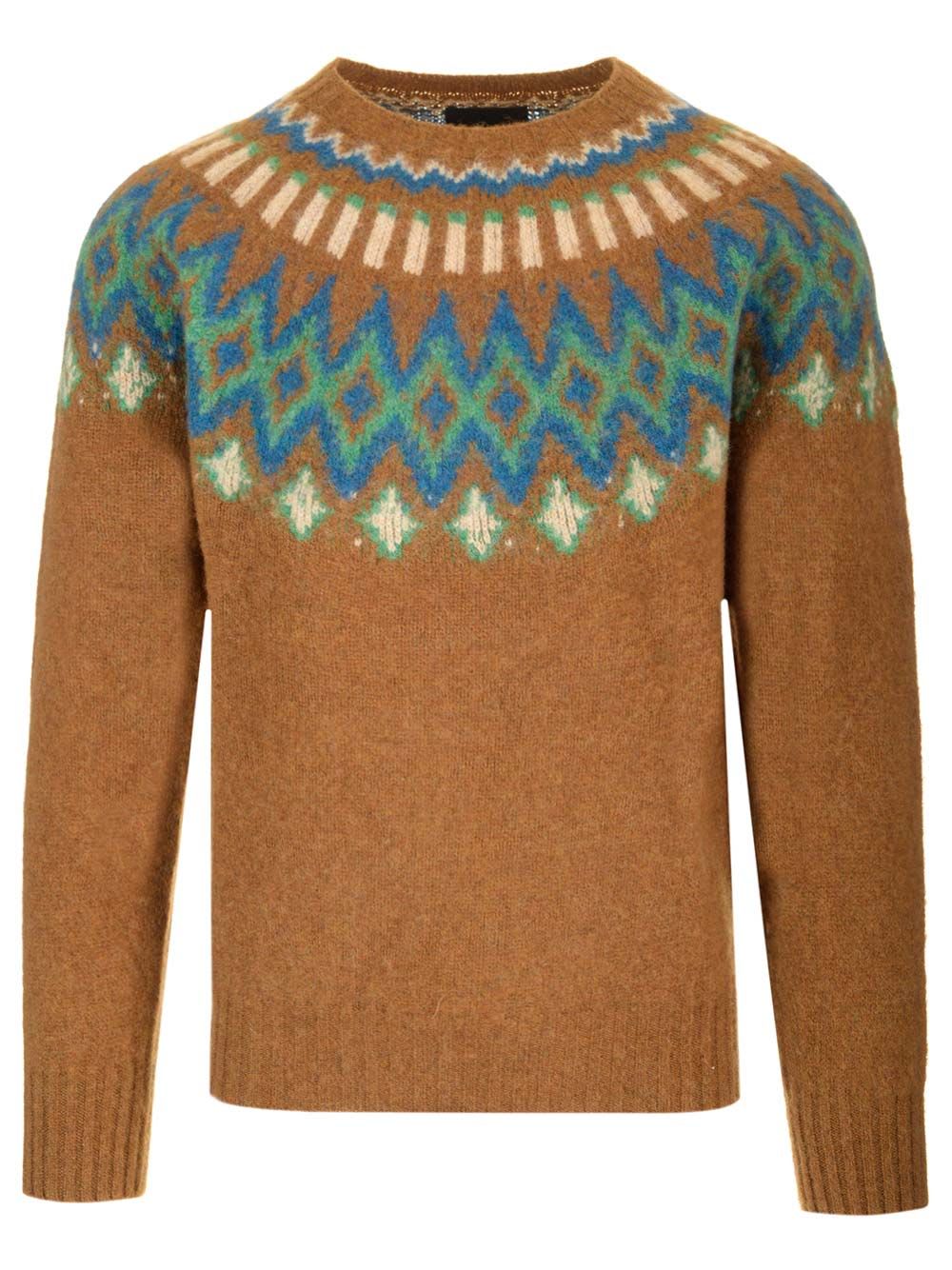 Howlin' Brushed Wool Fair Isle Crew Sweater In Brown