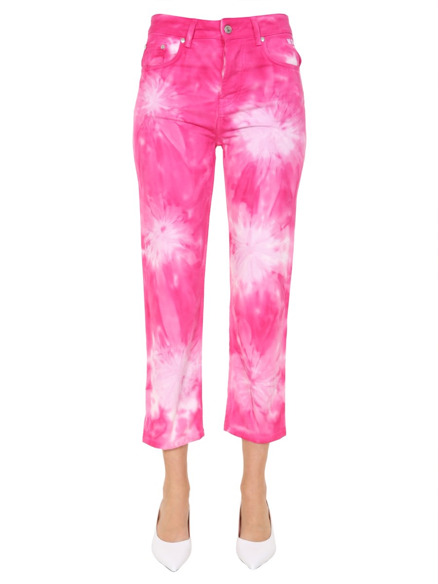 Shop Msgm Cropped Jeans In Fuchsia