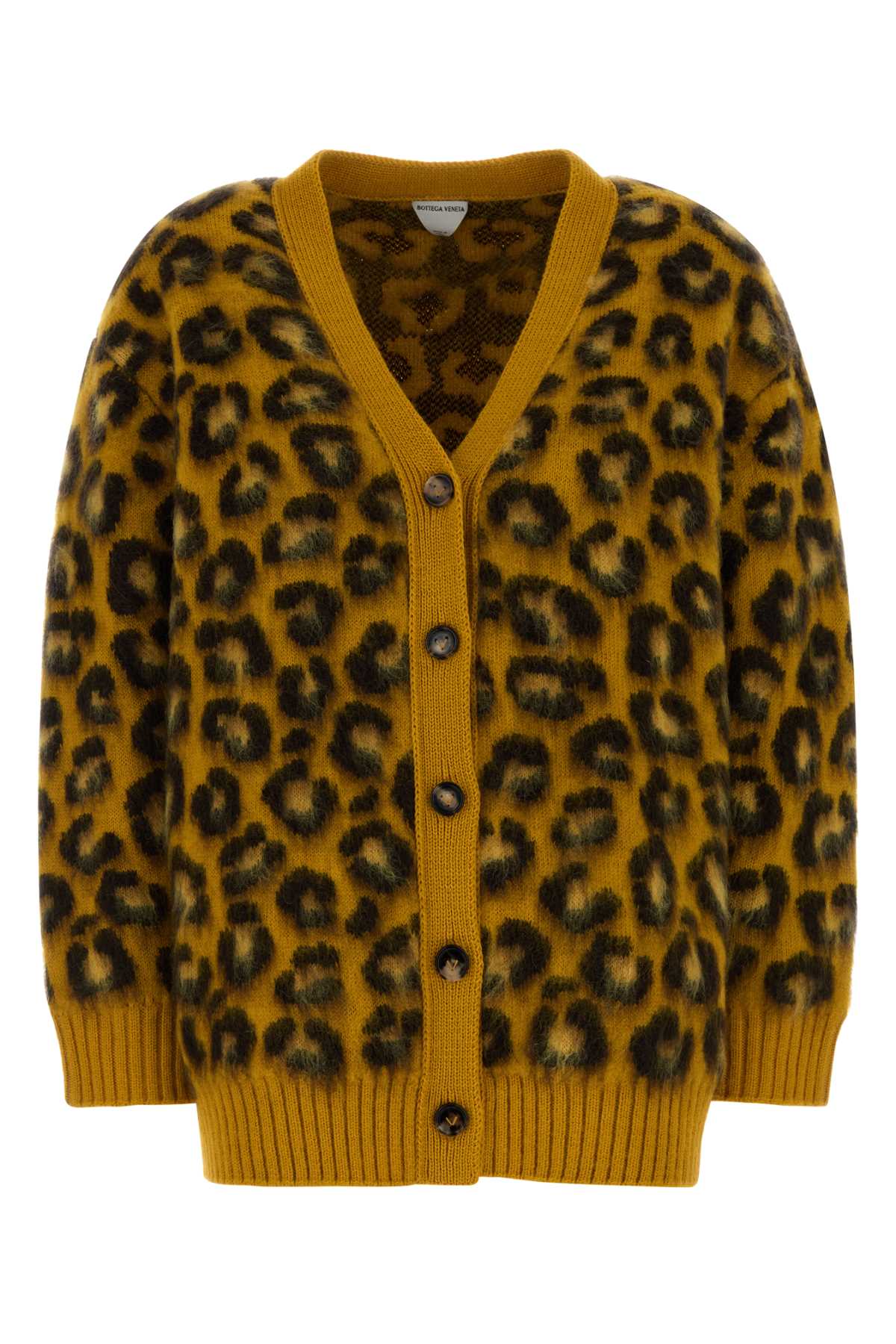 Bottega Veneta Womens V-neck Leopard Wool-blend Cardigan Egg Yolk Fondant In Yellow