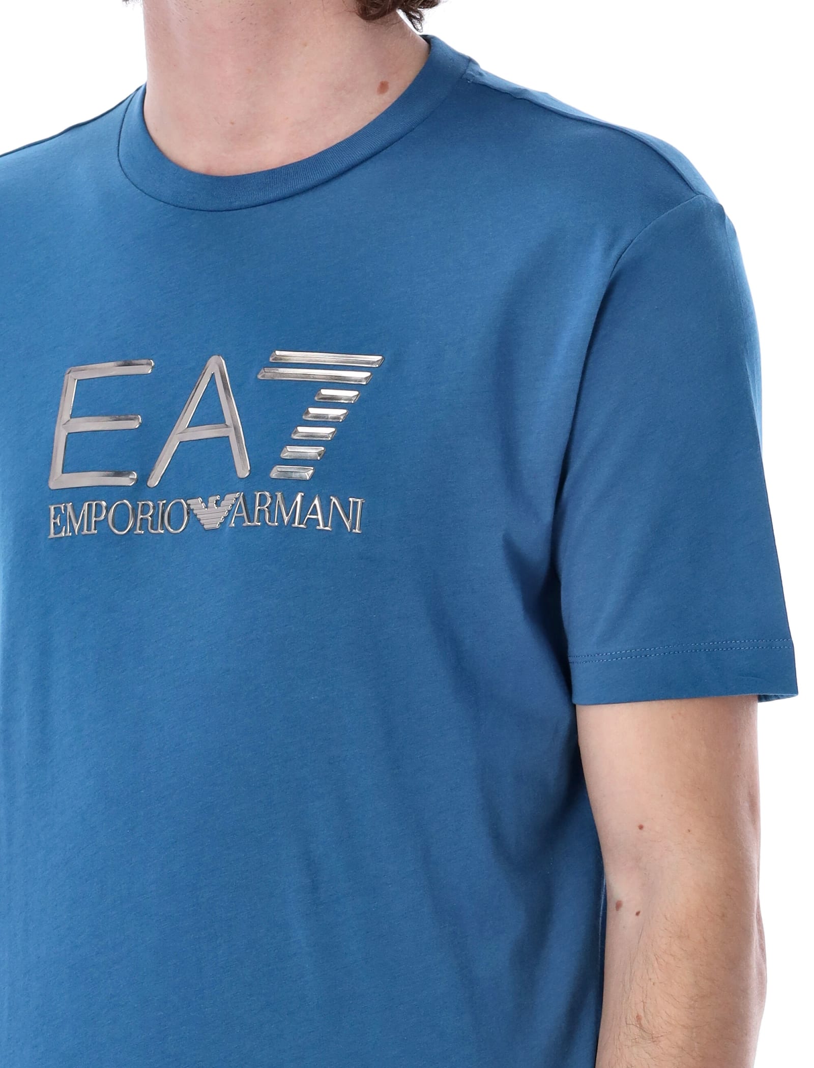 Shop Ea7 Lux Identity Pima Cotton T-shirt In Blue