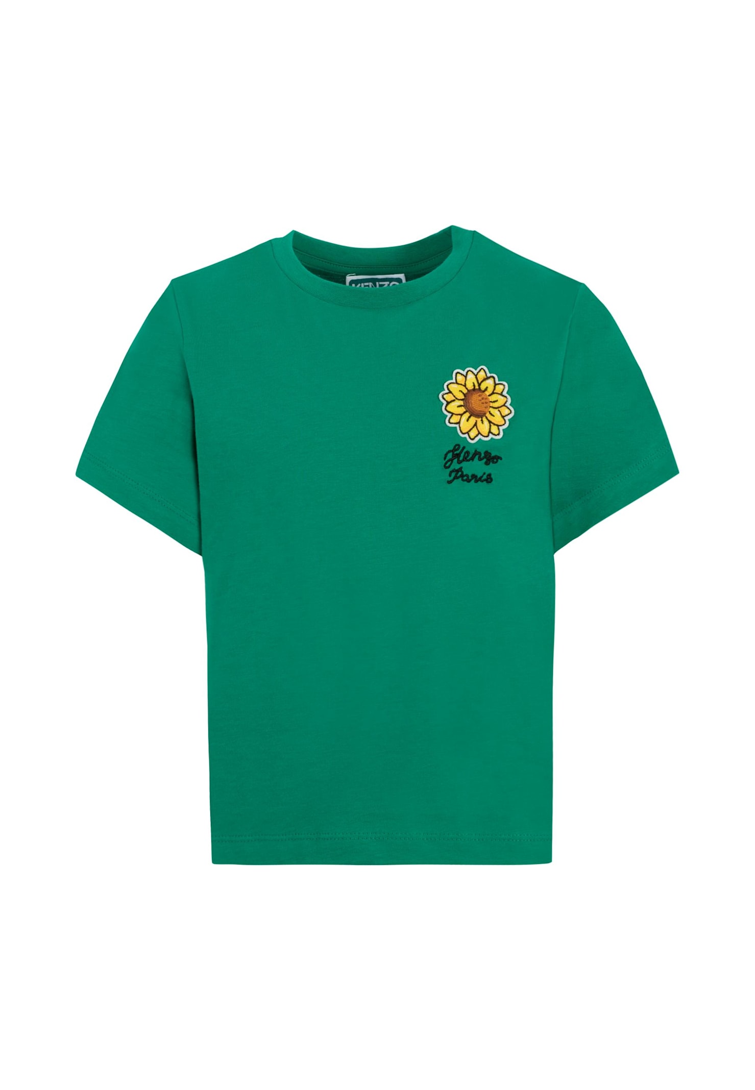 Kenzo Kids' Green T-shirt For Girl With Sunflower