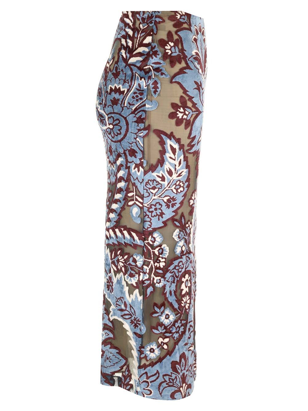 Shop Etro Stretch Velvet Midi Skirt In Marrone/azzurro