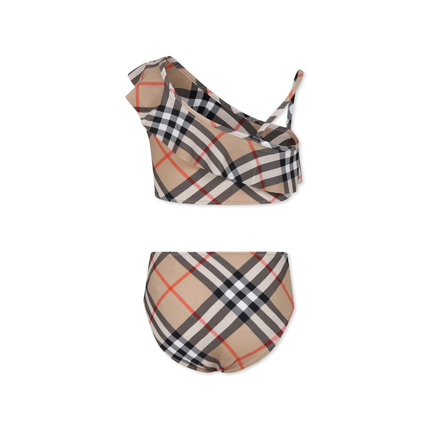 Burberry Beige Bikini For Girl With All-over Vintage Check In Beige