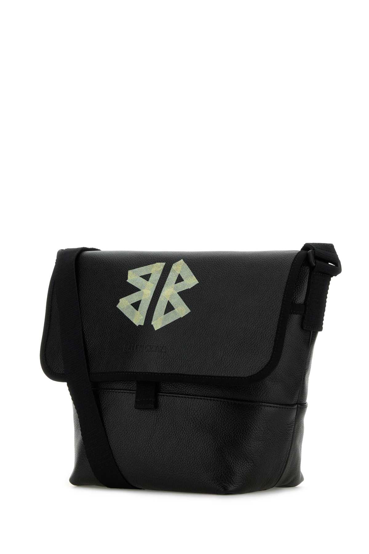 Balenciaga Black Leather Explorer Crossbody Bag In Washedblack