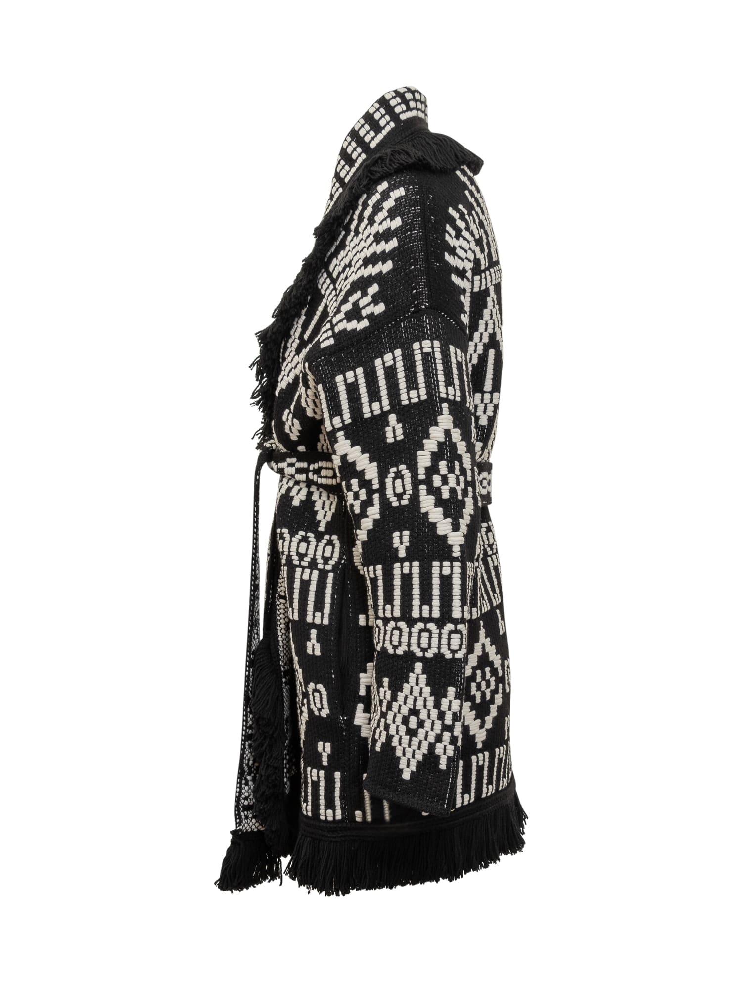 Alanui Geometric Patterned Virgin Wool And Cotton Cardigan In Black-white