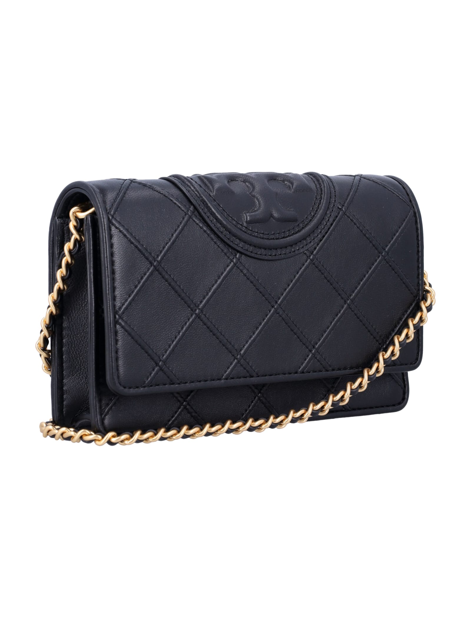 Shop Tory Burch Fleming Chain Wallet In Black