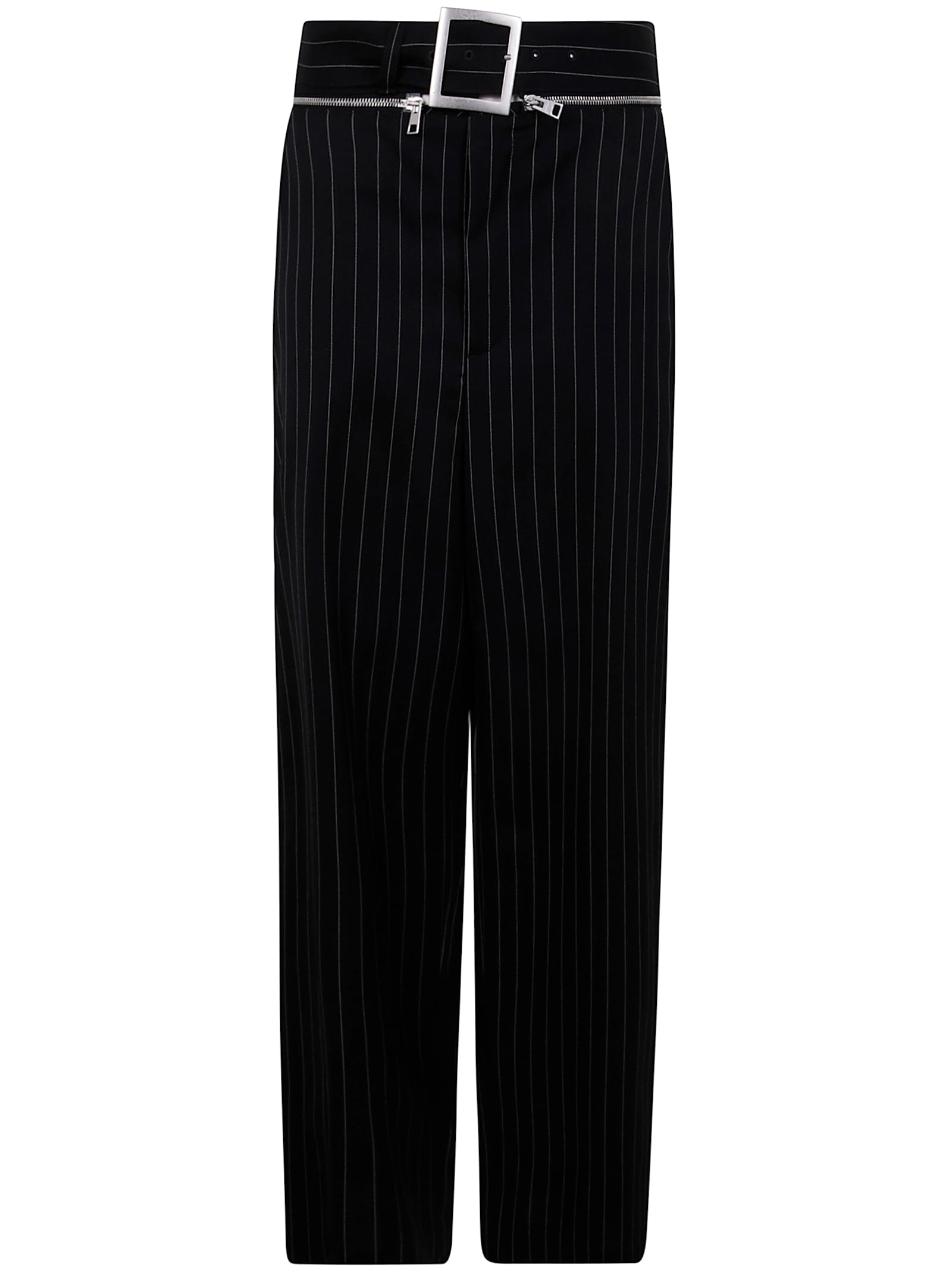 Pinstripe Wool Tailored Trouser With Zip Off Belt