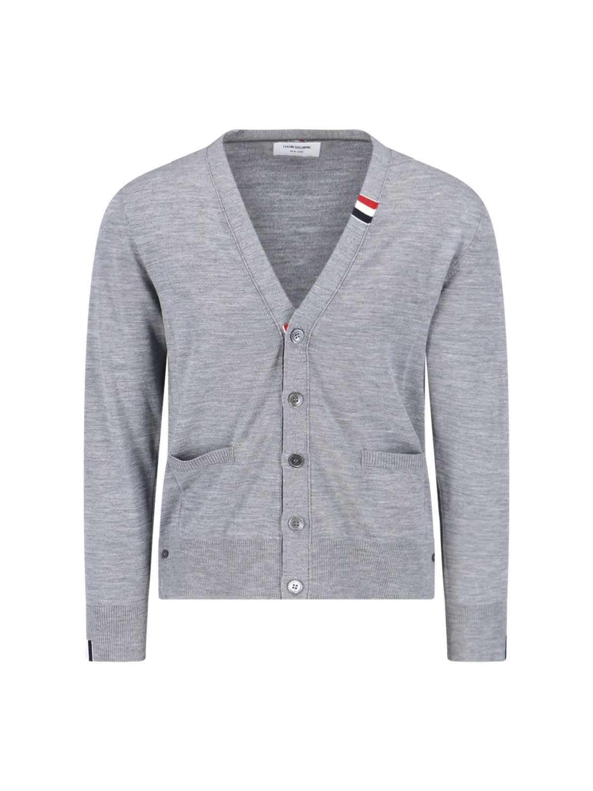 Shop Thom Browne Logo Cardigan In Light Grey