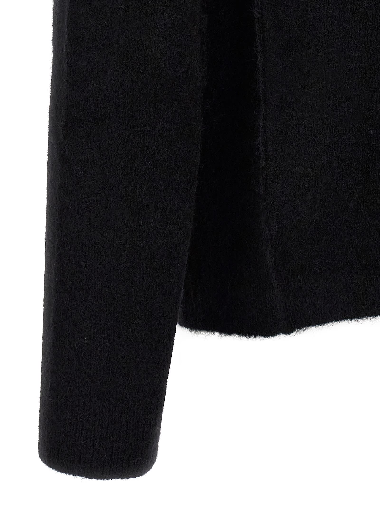 Rick Owens Black Concordians Ls Grid Knit Sweater In Black