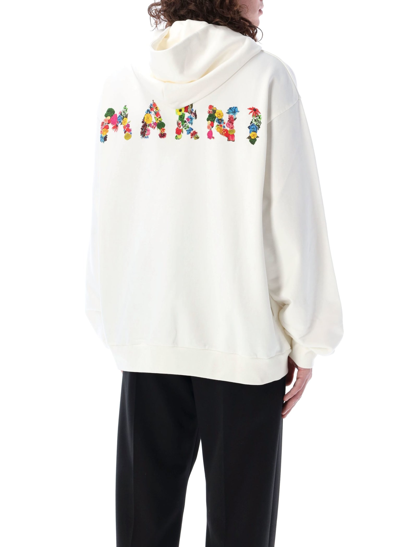 Shop Marni Hoodie With Back Print In Natural White