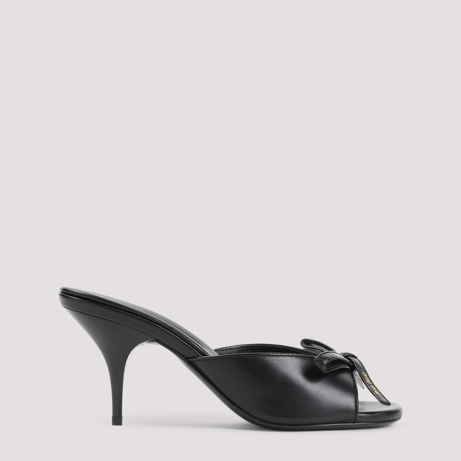 Miu Miu Lamb Leather Slippers Bow Open Toe Stiletto In Black
