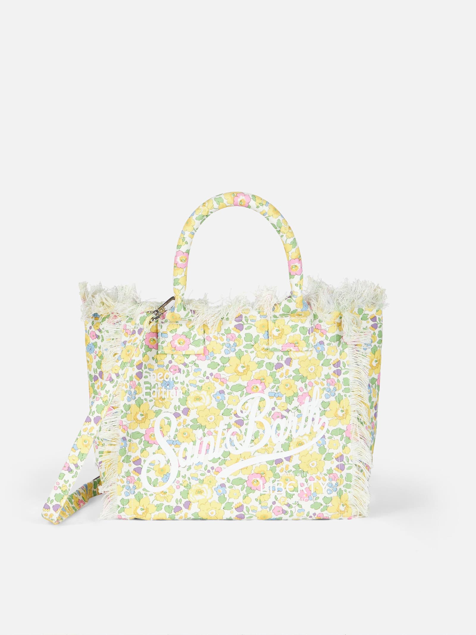 Mc2 Saint Barth Betsy Cotton Canvas Colette Liberty Handbag Made With Liberty Fabric In Yellow