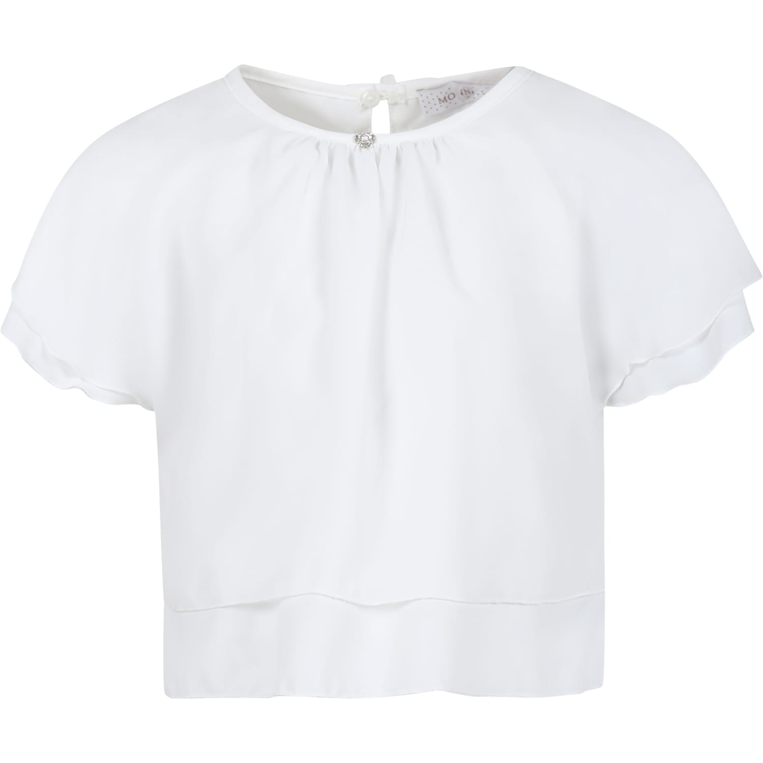 Monnalisa Kids' White Top For Girl With Bows In Panna