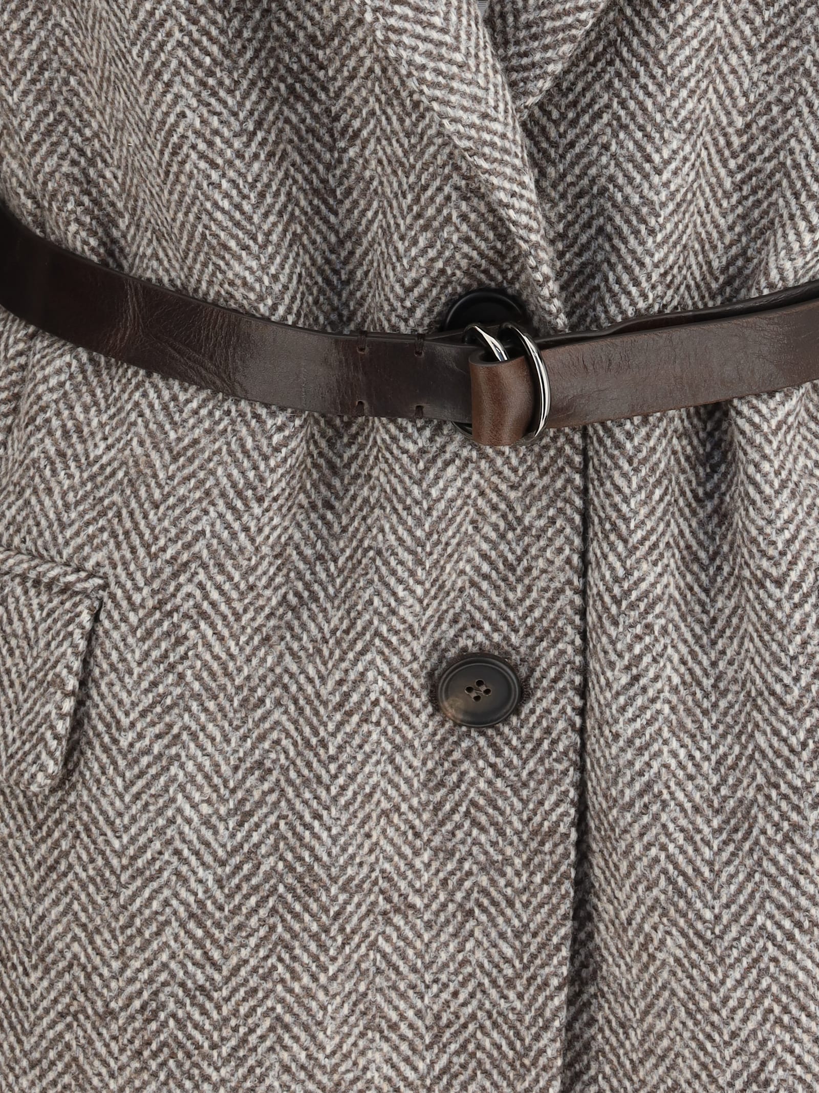 Brunello Cucinelli Brown Fleece Wool Coat In Gray