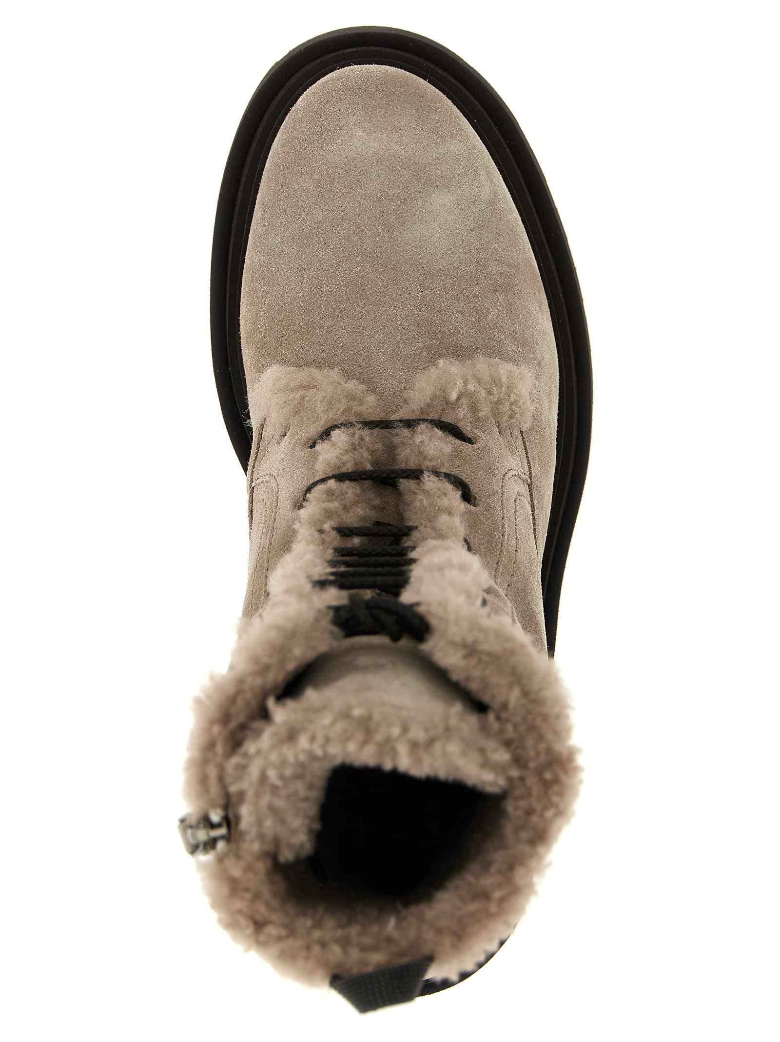 Brunello Cucinelli Suede Combat Boots Monile In Gray