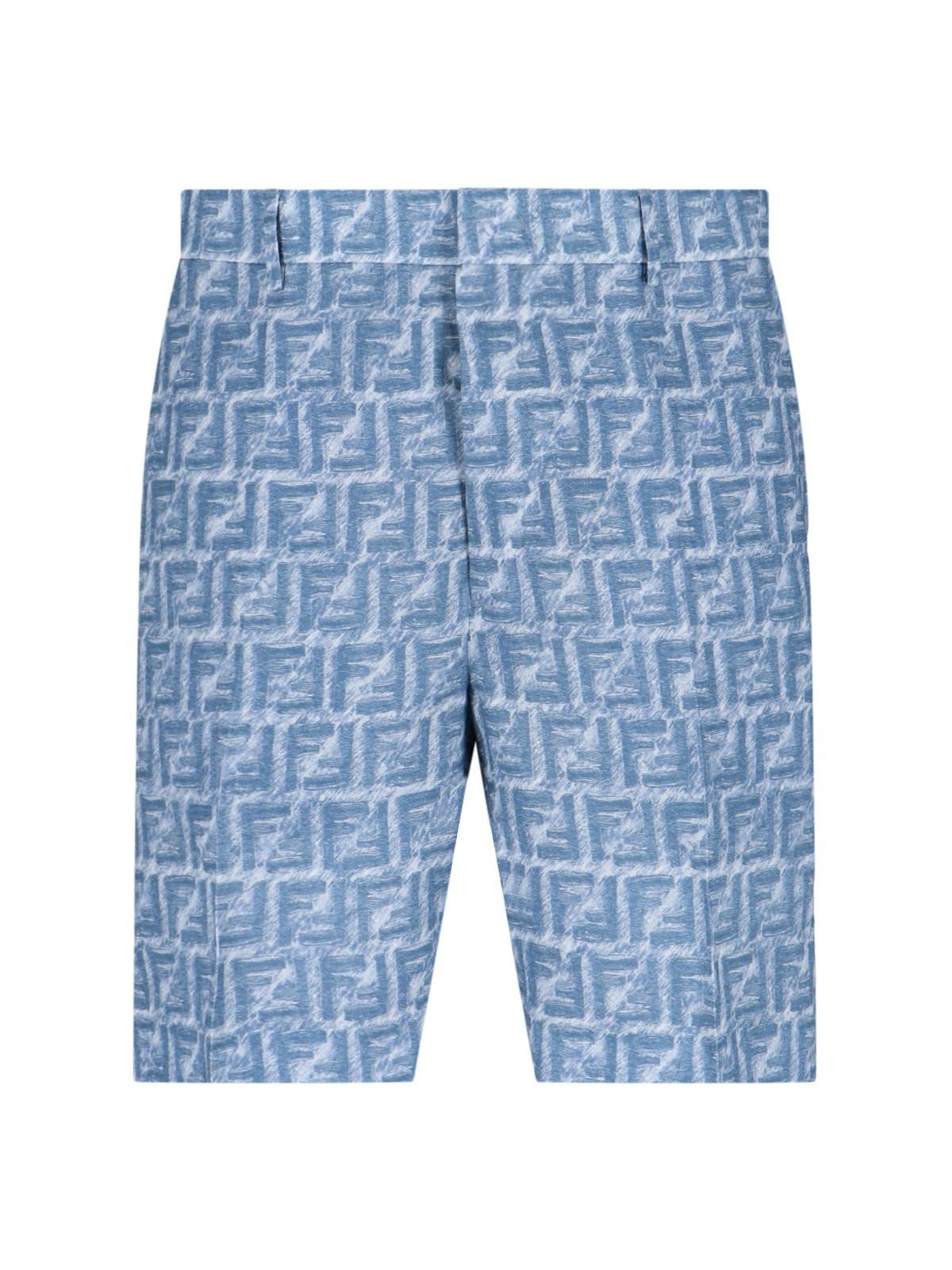 Shop Fendi Logo Linen Shorts In Denim