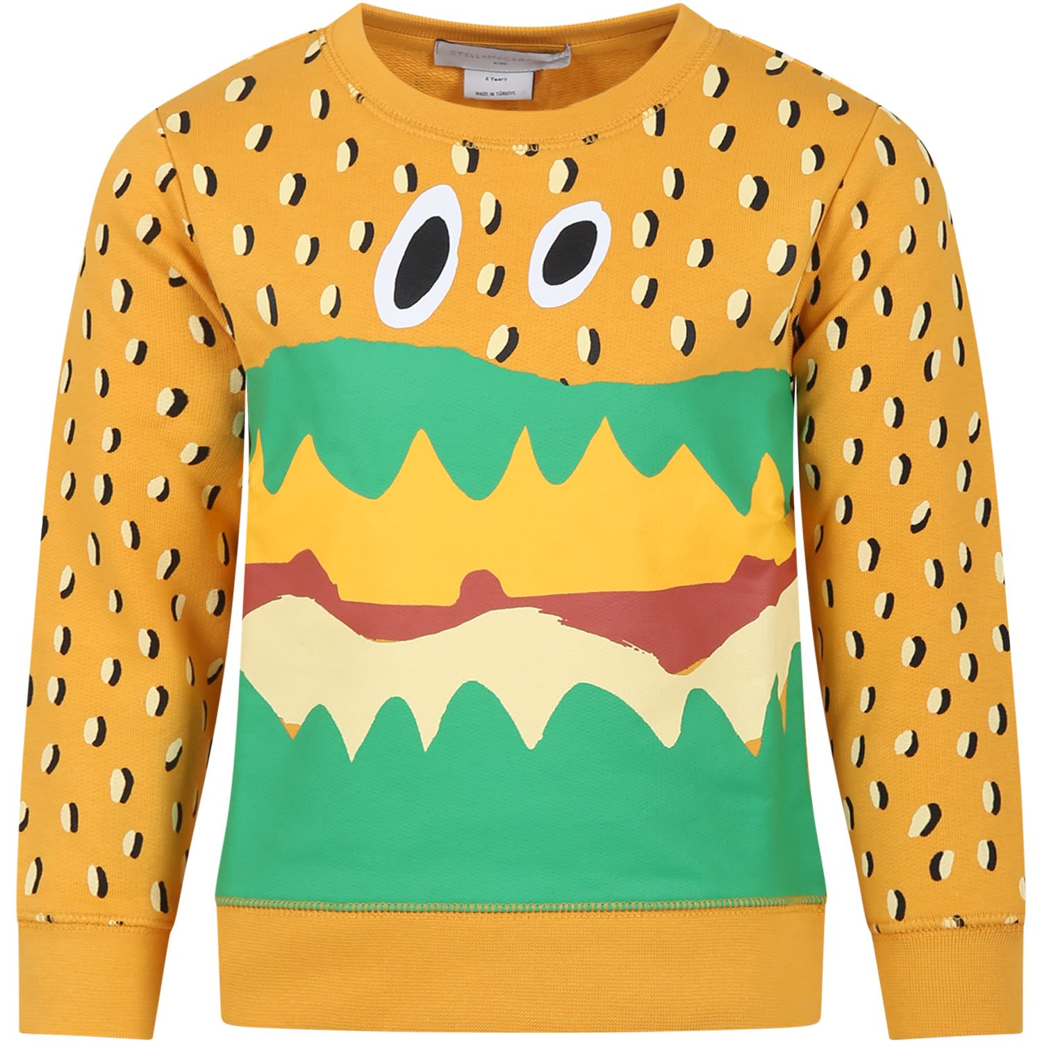 Shop Stella Mccartney Yellow Sweatshirt For Boy With Hamburger Print