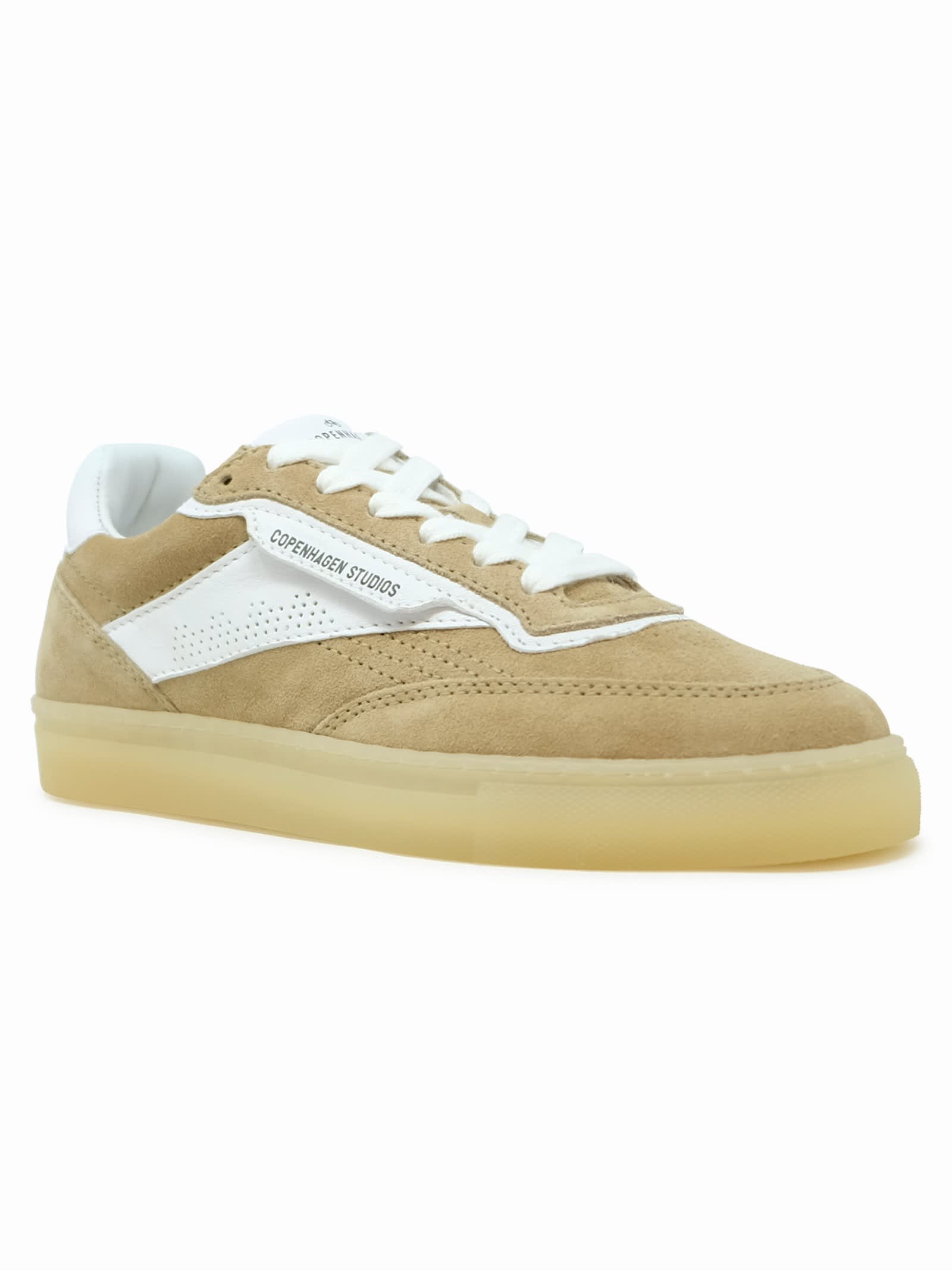 Copenhagen Beige Leather Sneakers With Unique Heel Detail In Sand