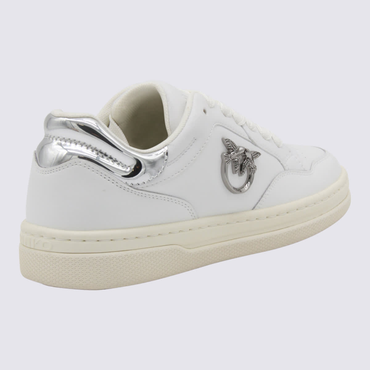 Pinko White Leather Sneakers With Metallic Accents In White