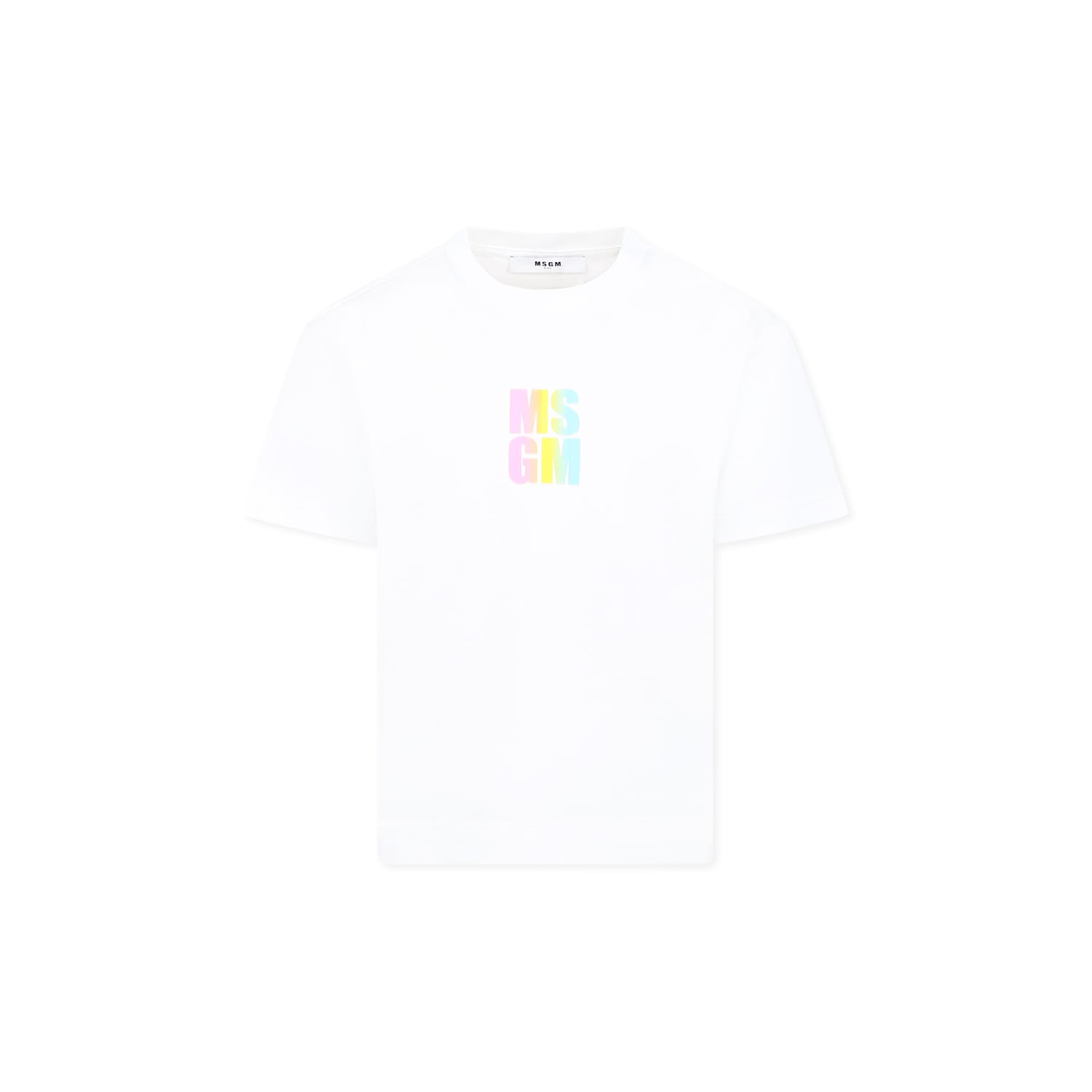 Msgm White T-shirt For Girl With Logo In White