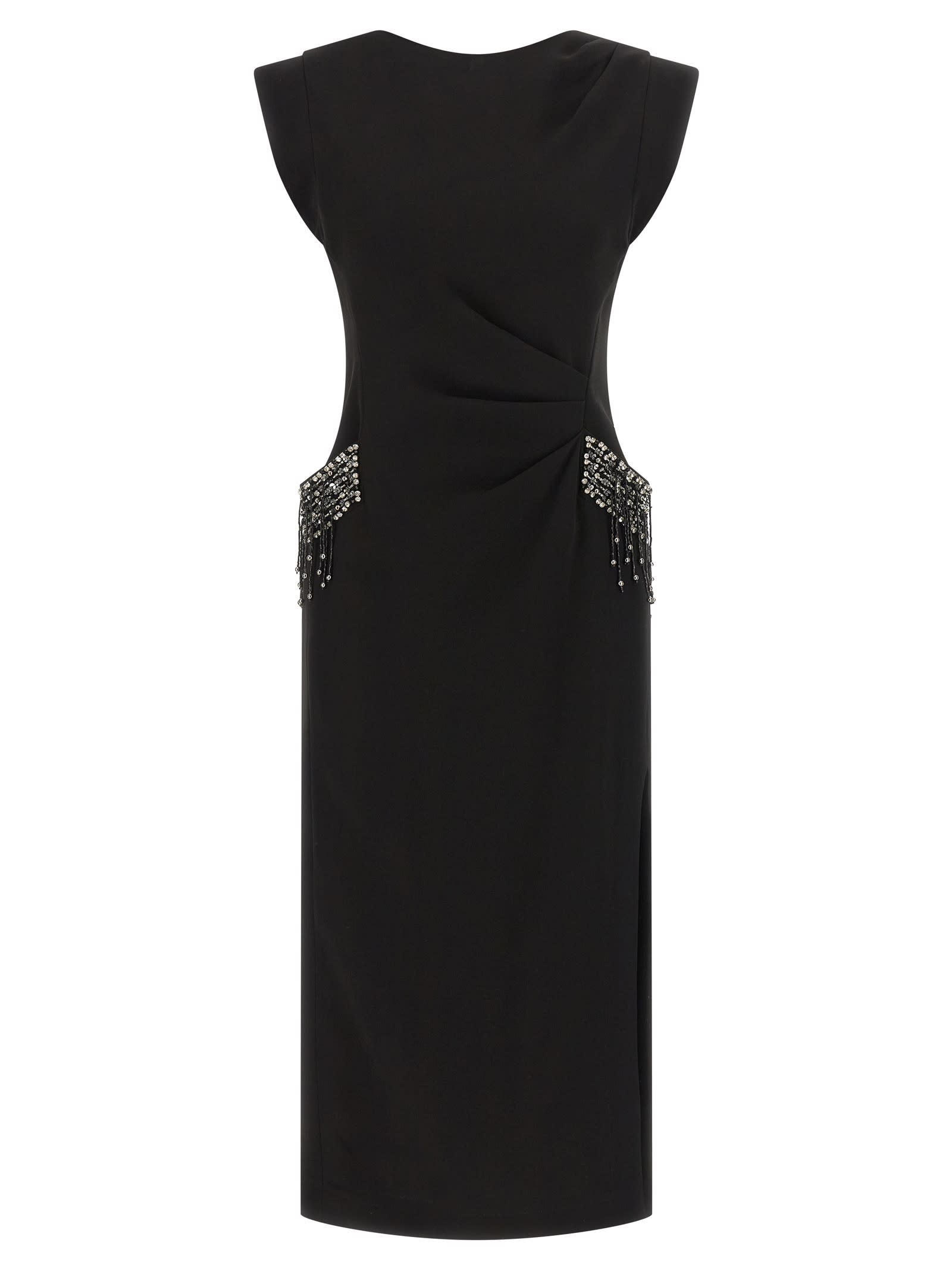 Pinko Midi Sleeveless Dress With Side Split And Sequins In Black