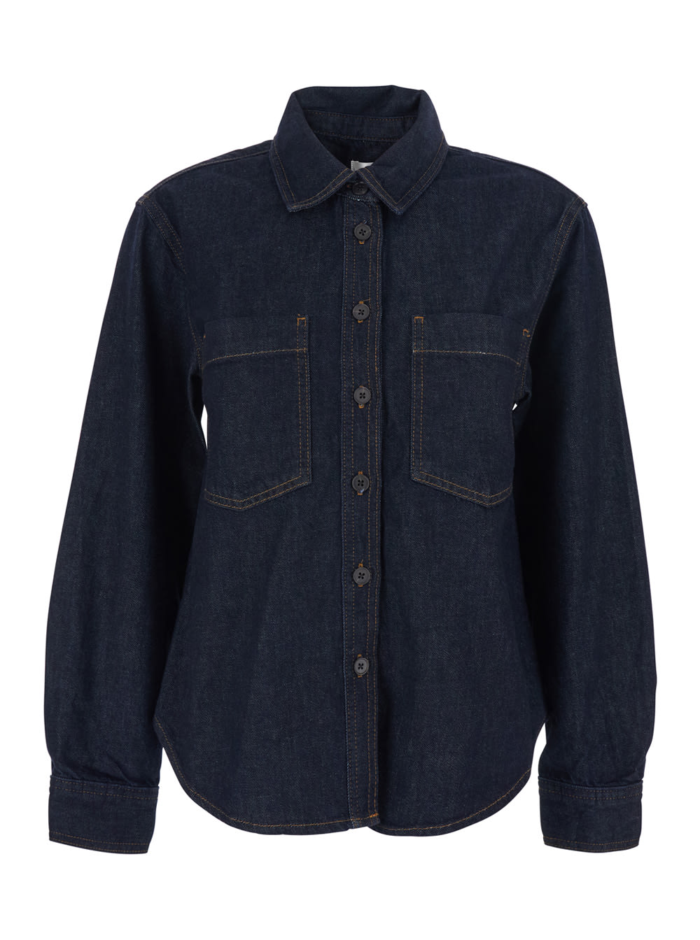 Frame Blue Shirt With Classic Collar And Two Patch Pockets On The Chest In Denim Woman