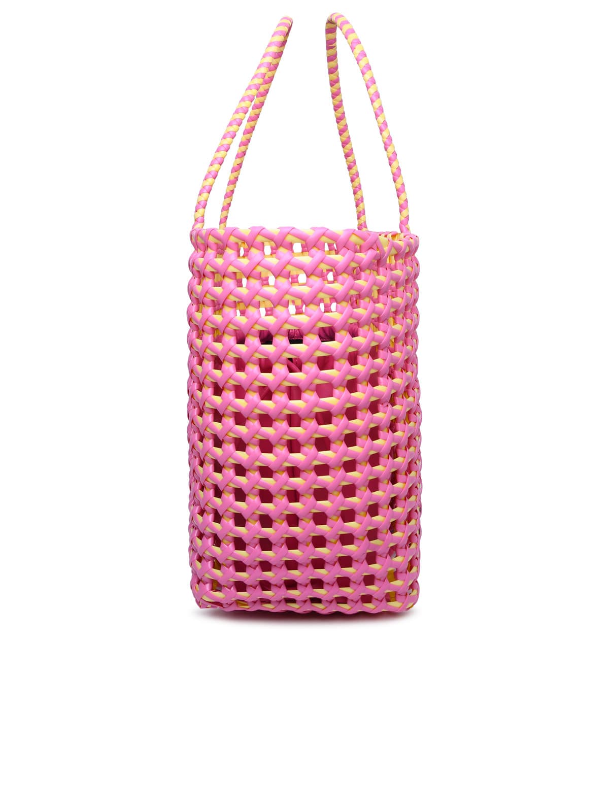 Shop Msgm Two-tone Large Weave Tote In Pink/yellow