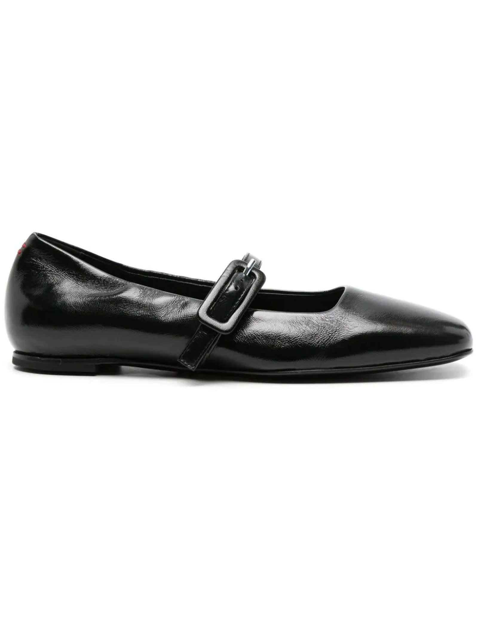 Black Page Leather Ballerina Shoes