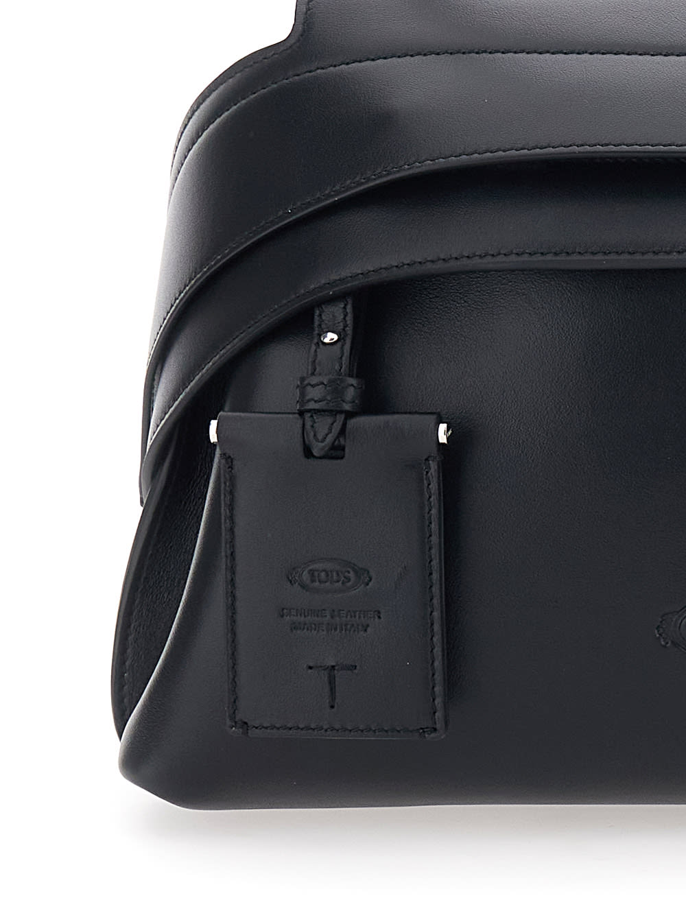 Tod's Black Eather Medium Tod S Wave Shoulder Bag In Black