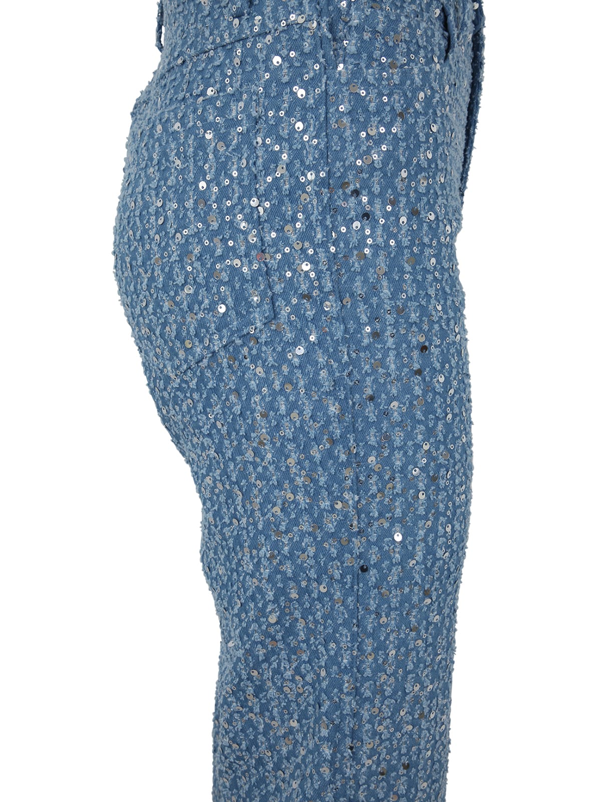 Rotate Birger Christensen Denim Straight Pants In Medium Blue Denim With Sequin | ModeSens