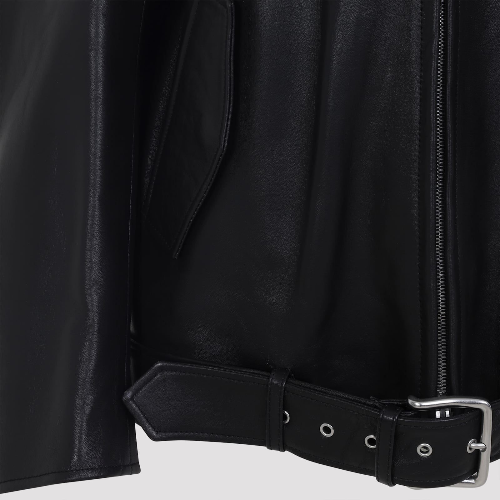 Acne Studios Leather Jacket With Belted Waist And Epaulettes In Black