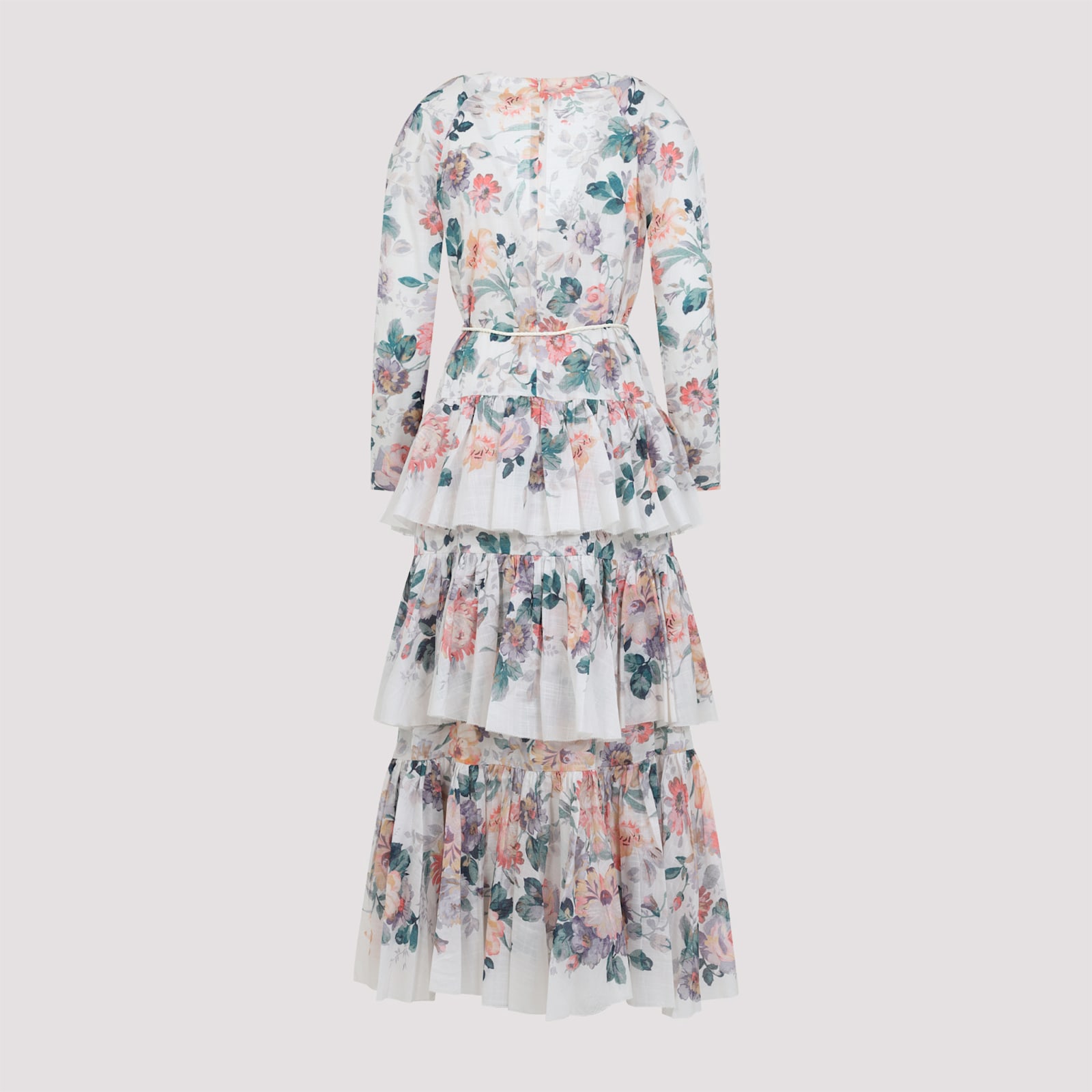Zimmermann Beige Acacia Printed Cotton Long Dress In Cmfl Cream Multi Floral