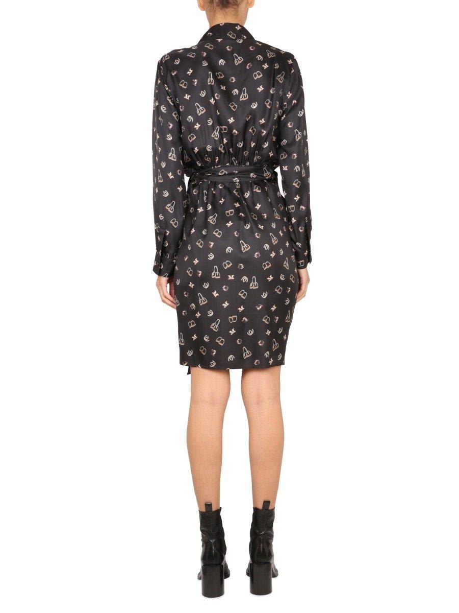 Shop Max Mara Allover Patterned Longsleeved Dress In Black