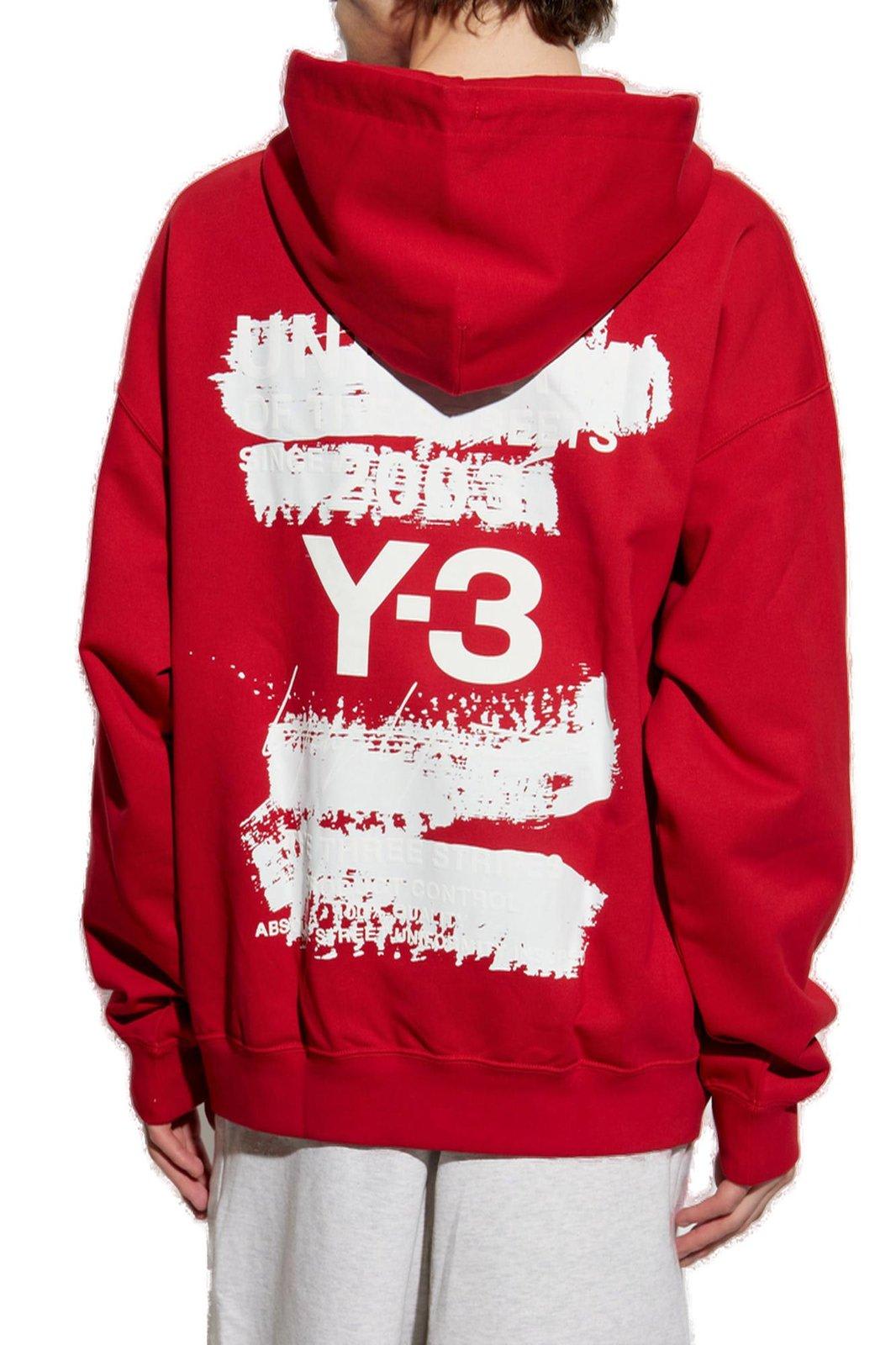 Y-3 Graphic Printed Drawstring Hoodie In Red