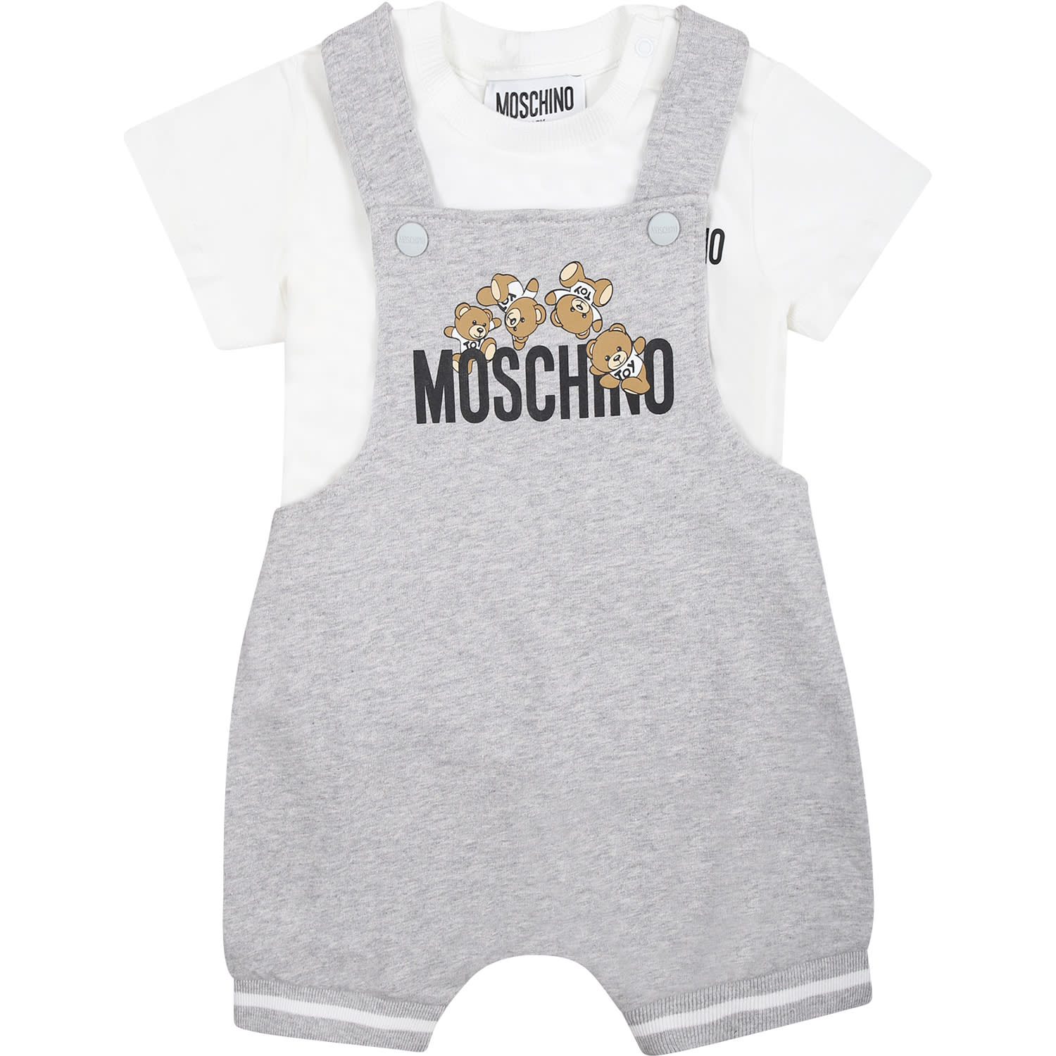 Moschino Gray Dungarees For Baby Boy With Teddy Bear In Grey