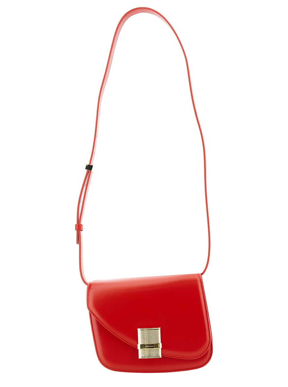 Shop Ferragamo Oyster Red Asymmetric Crossbody Bag With Logo Detail In Leather Woman