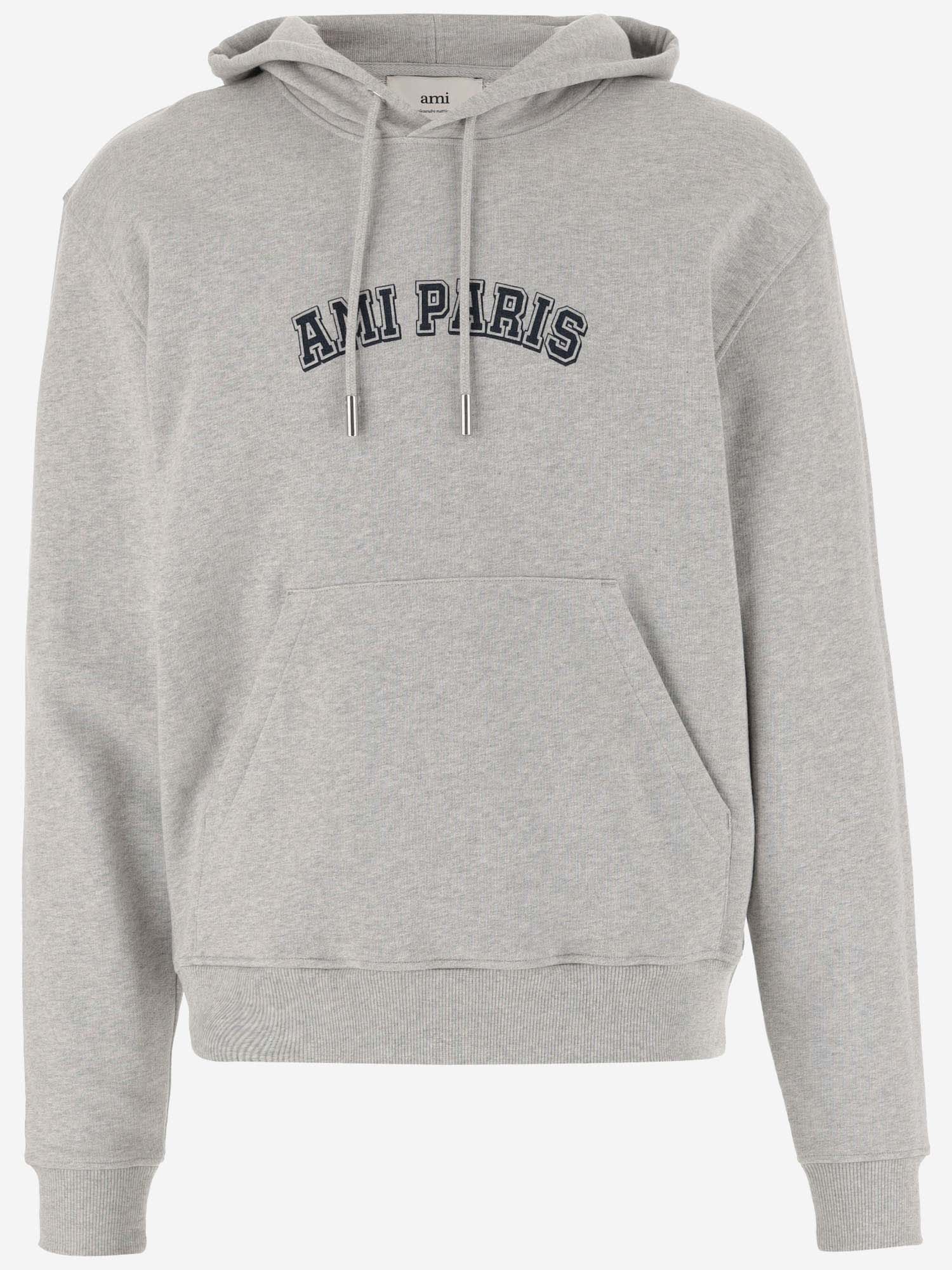 Shop Ami Alexandre Mattiussi Cotton Hoodie With Logo In Grey