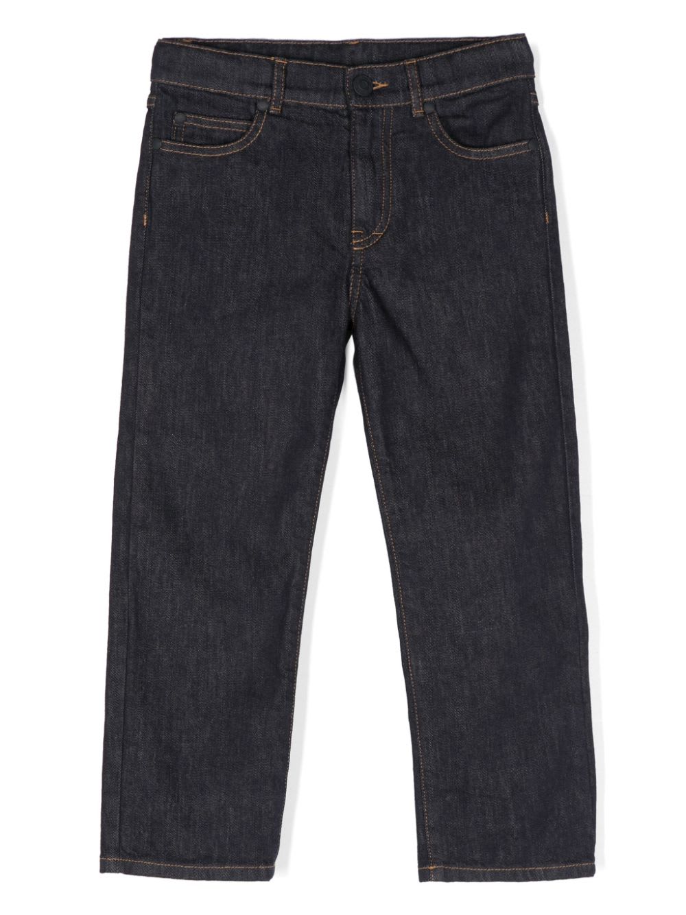 Shop Moncler Dark Blue Logoed Jeans