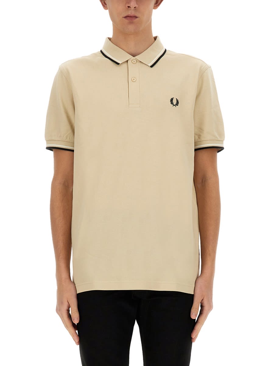 Shop Fred Perry Polo With Logo In Powder