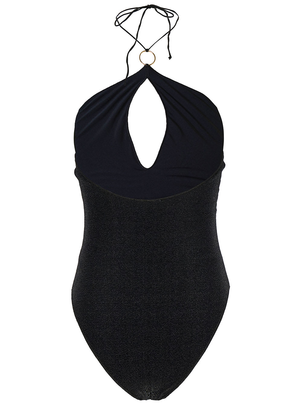 Shop Oseree Lumière Black One-piece Swimsuit With Cut-out And Ring In Polyamide Blend Woman