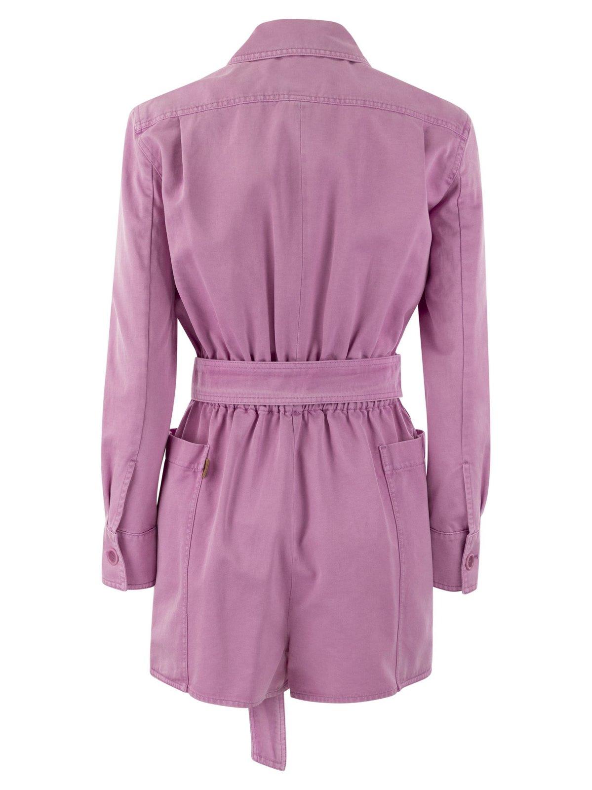 Shop Max Mara Belted Long-sleeved Jumpsuit In Pink