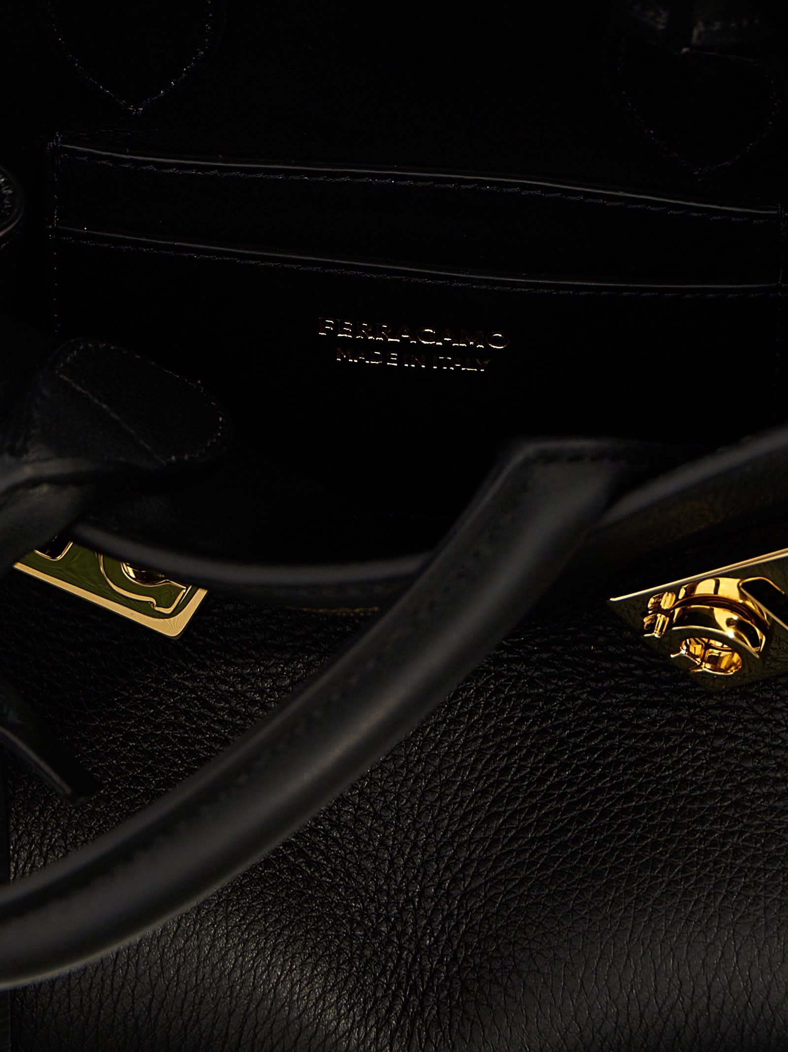 Ferragamo Mini Hug Handbag Detachable Tag In Black