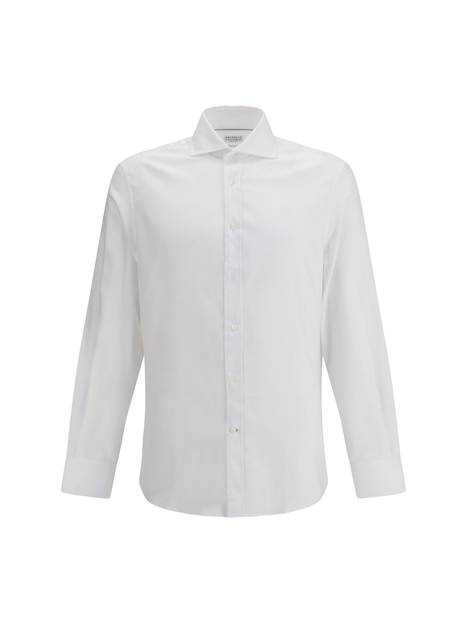 Brunello Cucinelli Linen Shirt With Back Yoke And Curved Hem In White