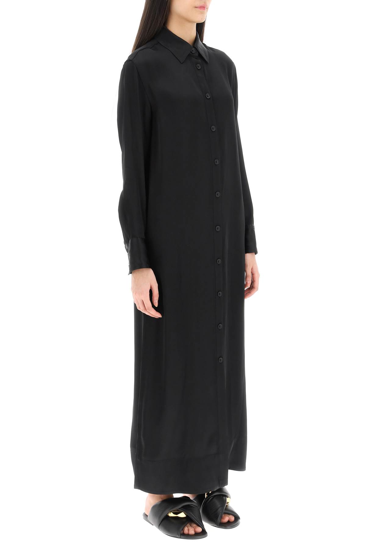 Shop Loulou Studio Ara Long Shirt Dress In Satin In Black (black)