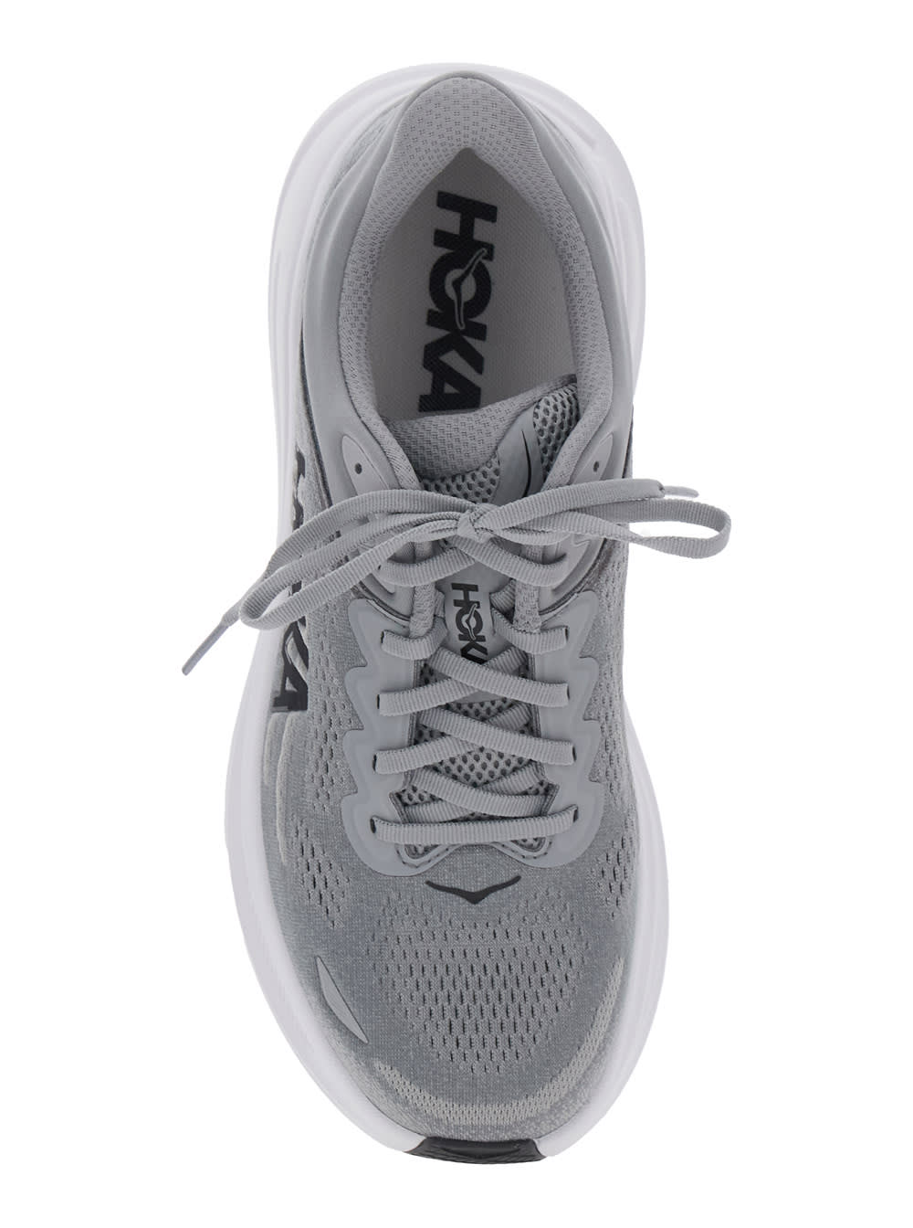 Hoka Bondi 9 Grey Low Top Sneakers With Maxi Logo Lettering On The Side In Tech Fabric Unisex In Gray