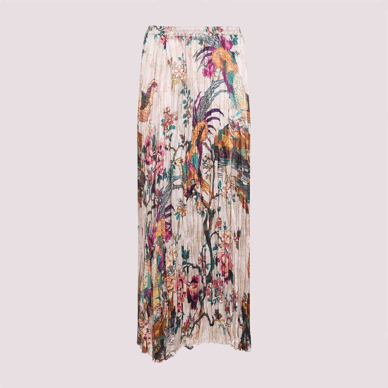 Roberto Cavalli Midi Skirt With Floral And Pheasant Print In Multi