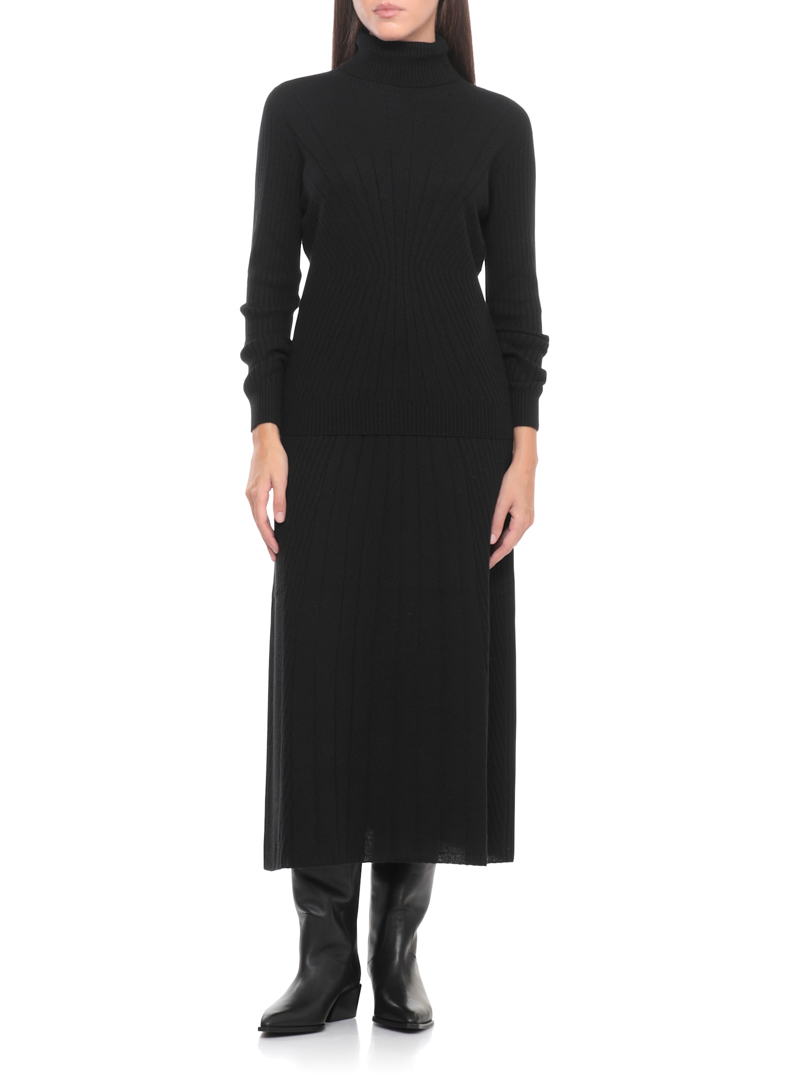 D Exterior High-neck Long-sleeves Sweater In Black