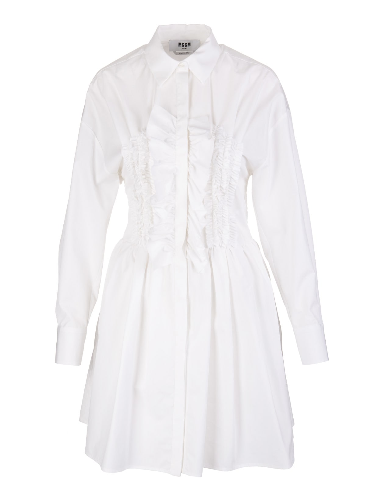 MSGM Short White Dress In Cotton Poplin