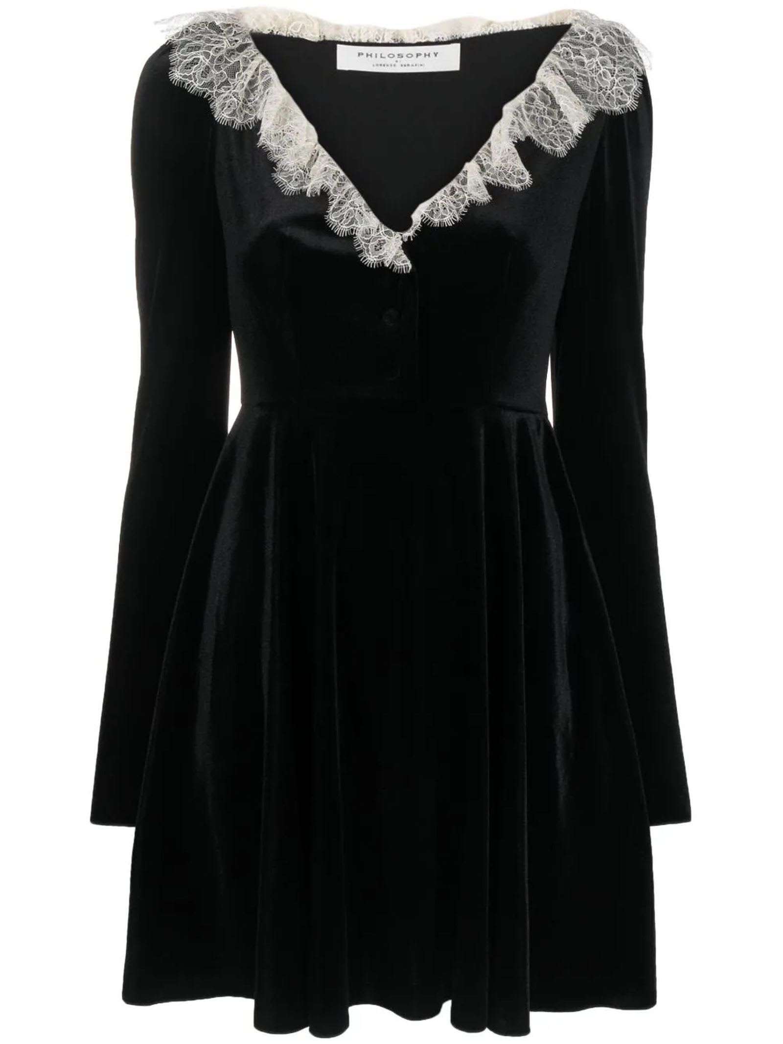 Shop Philosophy Di Lorenzo Serafini Black Stretch Velvet Dress Dress In Nero