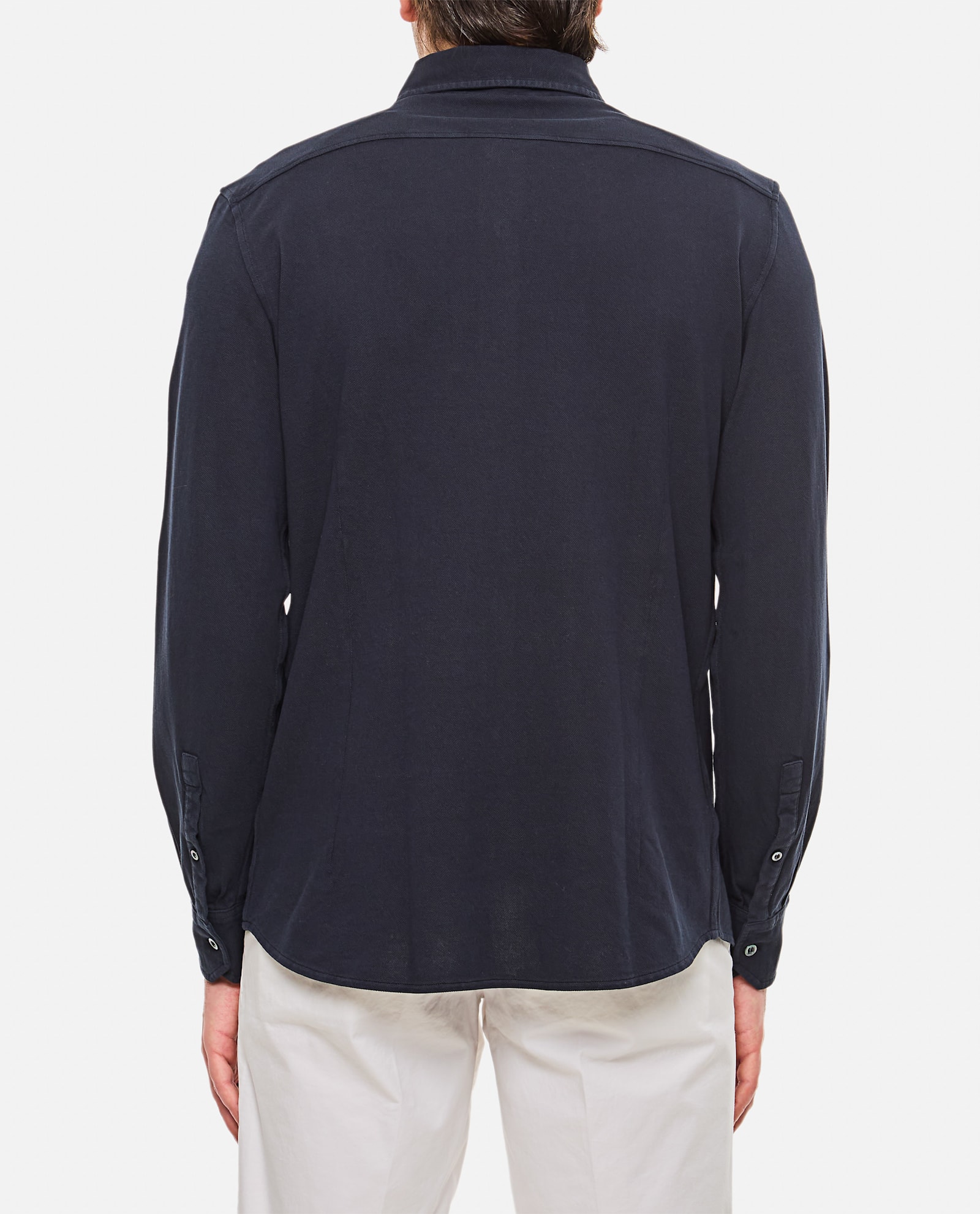 Drumohr Piquet Shirt With Button-down Collar And Tailored Fit In Blue